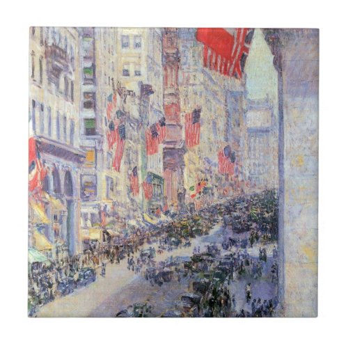 Up the Avenue from 34th Street May 1917 by Hassam Ceramic Tile