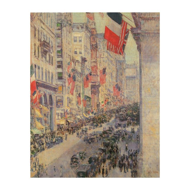 Up the Avenue from 34th Street, May 1917 by Hassam Wood Wall Art (Front)