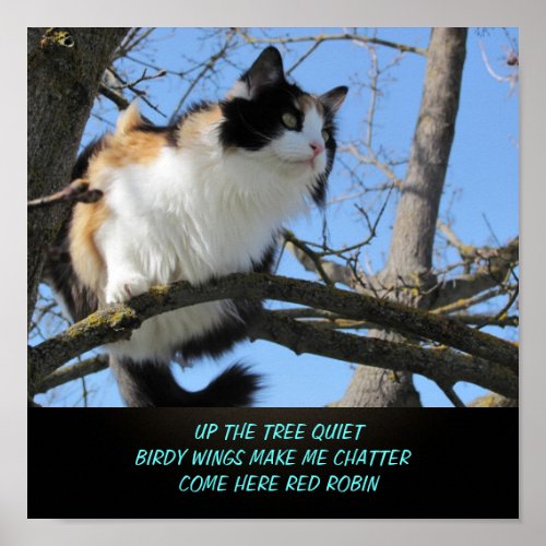 Up the Tree Quiet Cat Meme Haiku Poster