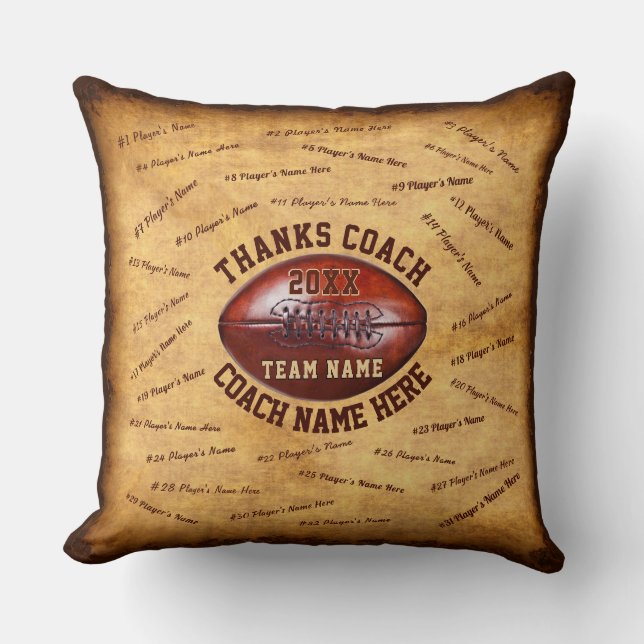 Up to 32 Player's Names Football Coach Gift Ideas Throw Pillow (Front)
