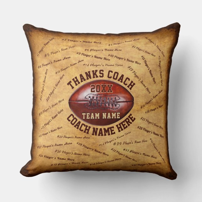 Up to 37 Player's Names, Football Coach Gift Ideas Throw Pillow (Front)