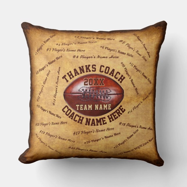 Up to 46 Player's Names Great Football Coach Gifts Throw Pillow (Front)