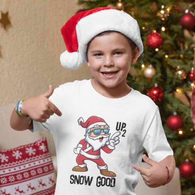 Up To Snow Good Boys Funny Christmas Quote Cartoon T-Shirt (Personalized Boys Funny Christmas Quote Cartoon T-Shirt)