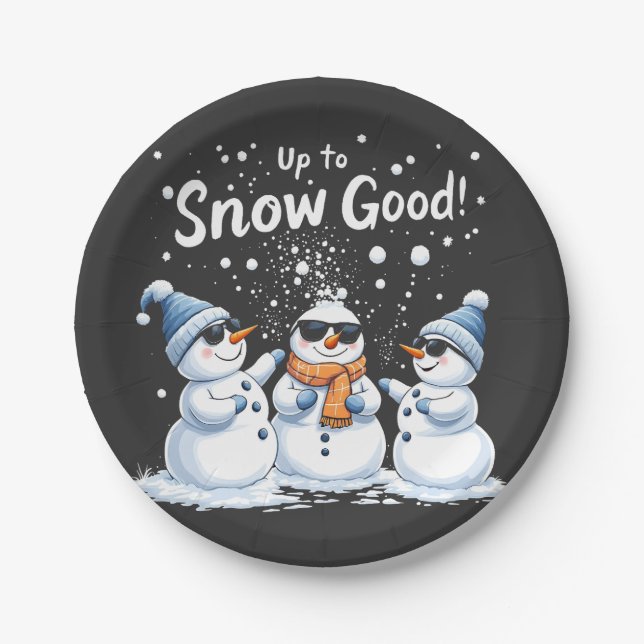 Up to Snow Good Funny Snowman Christmas  Paper Plates (Front)