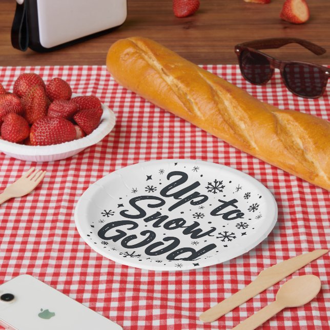 Up to Snow Good Funny Winter Snowflake Christmas Paper Plates (Picnic)