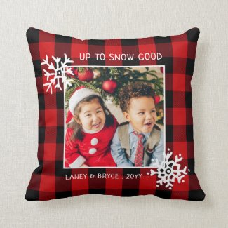 Up to Snow Good | Red | Photo Holiday Throw Pillow
