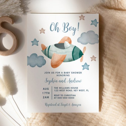 Up Up and Away Airplane Baby Shower Invitation