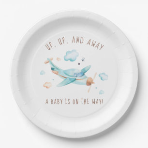 Up Up and Away Airplane Baby Shower Theme Paper Plates