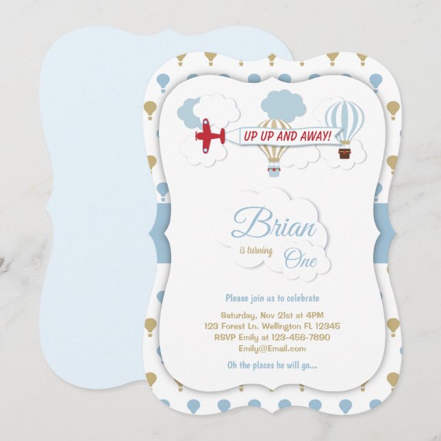 Up Up And Away! Airplane Birthday Invitation (Front/Back)