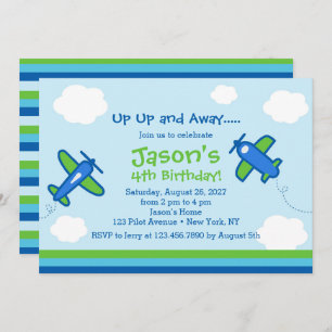 Up UP and Away Airplane Birthday Party  Invitation