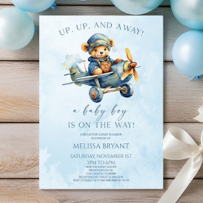 Up Up and Away! Airplane Teddy Bear Baby Shower  Invitation