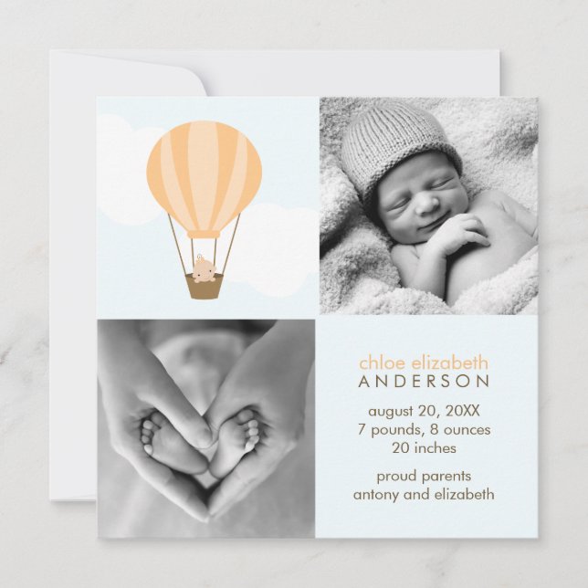 Up, Up and Away! Baby Birth Announcements (Front)
