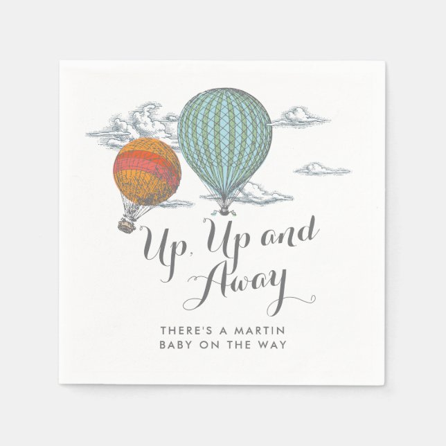 Up Up and Away Baby Shower Hot Air Balloons Napkins (Front)