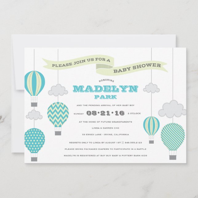 Up Up And Away Baby Shower Invitation (Front)