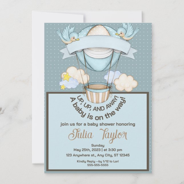 up up and away baby  SHOWER INVITATION (Front)