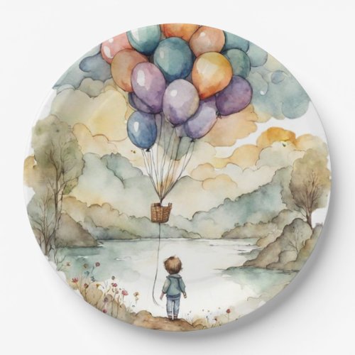 Up Up and Away Balloon Birthday Paper Plates