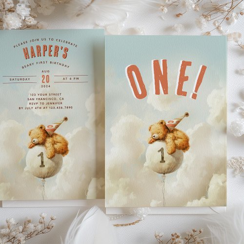 Up Up and Away Bear_Themed First Birthday Invitation