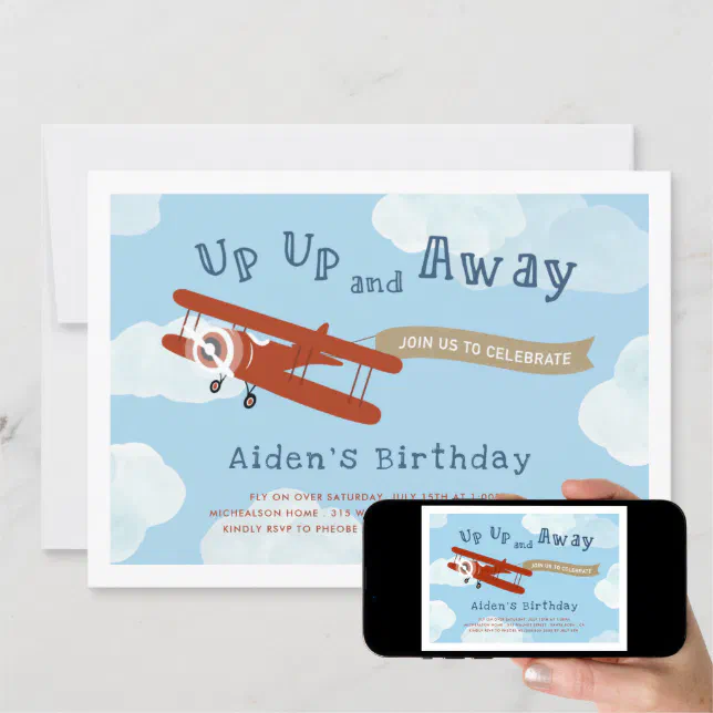 Up Up and Away Birthday Invitation | Zazzle