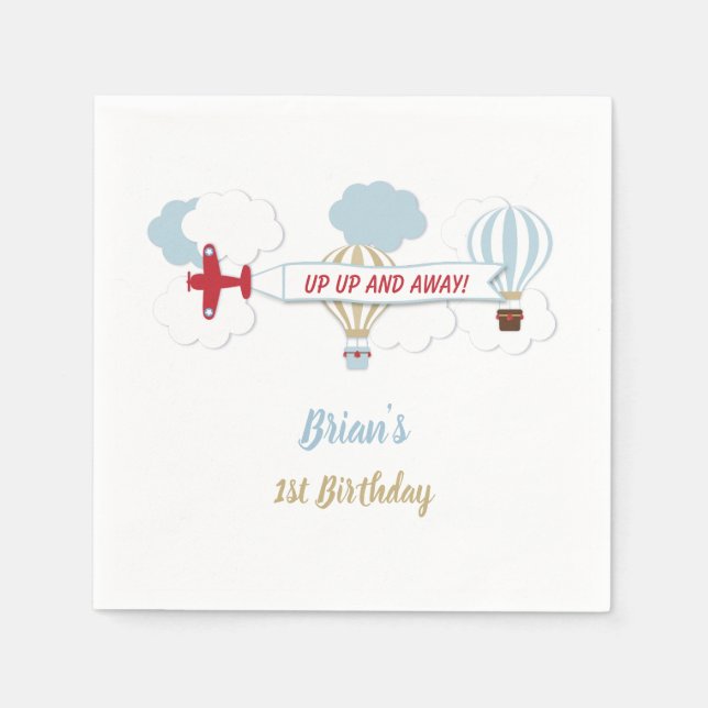 Up Up and Away Birthday Napkins (Front)