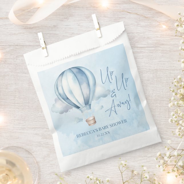 Up Up and Away! Blue Hot Air Balloon Baby Shower Favor Bag (Clipped)