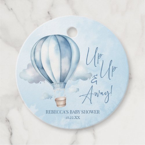 Up Up and Away Blue Hot Air Balloon Baby Shower Favor Tags
