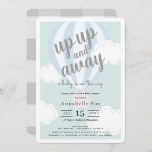 Up Up and Away Blue Hot Air Balloon Baby Shower Invitation