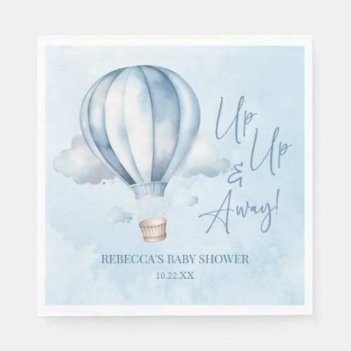 Up Up and Away Blue Hot Air Balloon Baby Shower Napkins