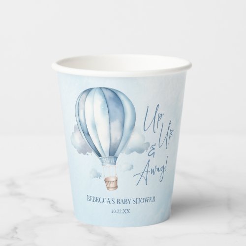 Up Up and Away Blue Hot Air Balloon Baby Shower Paper Cups