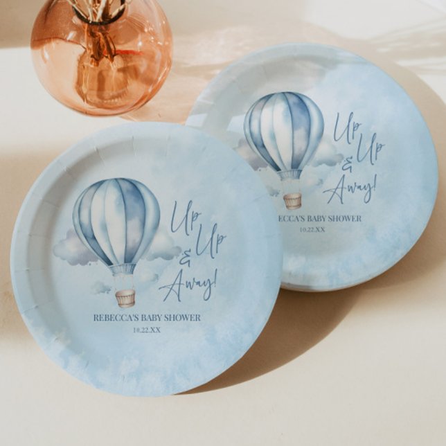 Up Up and Away! Blue Hot Air Balloon Baby Shower Paper Plates (Creator Uploaded)