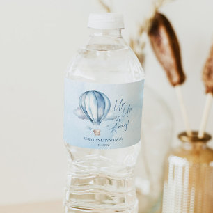 Up Up and Away! Blue Hot Air Balloon Baby Shower Water Bottle Label