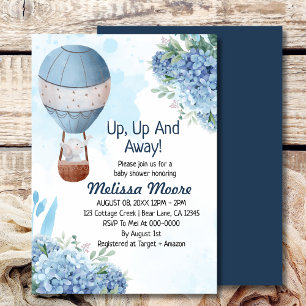 Up up and away boy hot air balloon elephant invitation