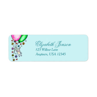 Up, Up And Away Bunny Rabbit with Balloons Label