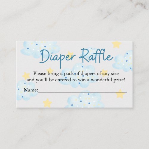 Up Up and Away Clouds and Stars Diaper Raffle Enclosure Card