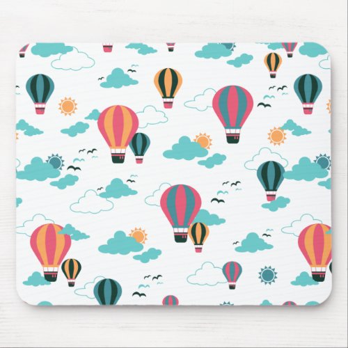 Up Up and Away Cute Air Balloons Pattern Mouse Pad