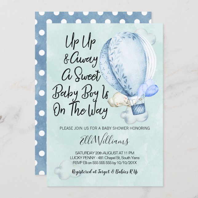 Up Up And Away Elephant Baby Shower Invitation (Front/Back)