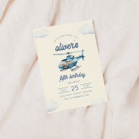 Up Up and Away Helicopter Flight Birthday Invite