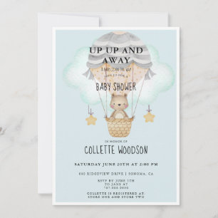 Up Up And Away Hot Air Balloon Baby Shower  Invitation