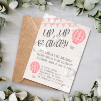 Up Up and Away Hot Air Balloon Birthday Party Invitation