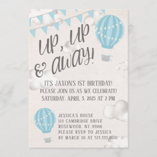 Up Up and Away Hot Air Balloon Birthday Party Invitation