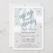 Up Up and Away Hot Air Balloon Blue Baby Shower Invitation (Front)