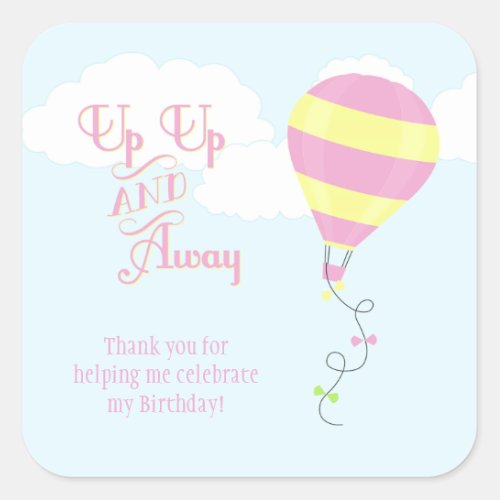 Up up and away hot air balloon favor sticker tag