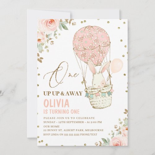 Up Up and Away Hot Air Balloon First Birthday Invi Invitation