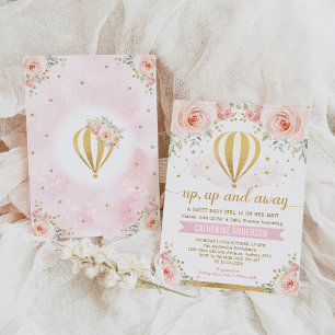 Up Up and Away Hot Air Balloon Girl Baby Shower Invitation