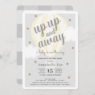 Up Up and Away Hot Air Balloon Yellow Baby Shower Invitation