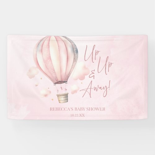 Up Up and Away Pink Hot Air Balloon Baby Shower Banner