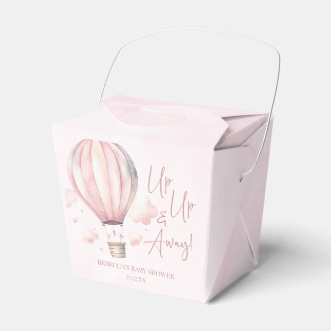 Up Up and Away! Pink Hot Air Balloon Baby Shower Favor Boxes (Front Side)