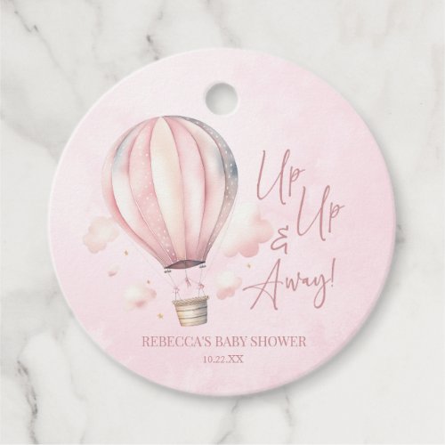 Up Up and Away Pink Hot Air Balloon Baby Shower Favor Tags