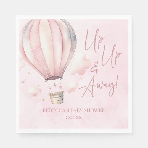 Up Up and Away Pink Hot Air Balloon Baby Shower Napkins
