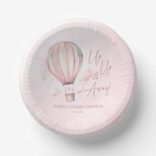 Up Up and Away Pink Hot Air Balloon Baby Shower Paper Bowls