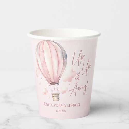 Up Up and Away Pink Hot Air Balloon Baby Shower Paper Cups